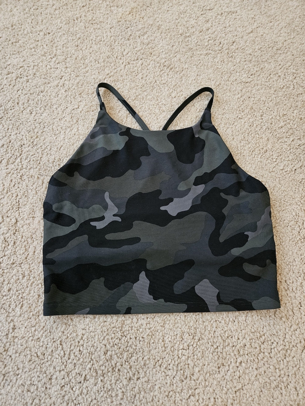 Old Navy Active Women's Size Large L Green Camo High-Neck Crop Tank Top w/ Bra